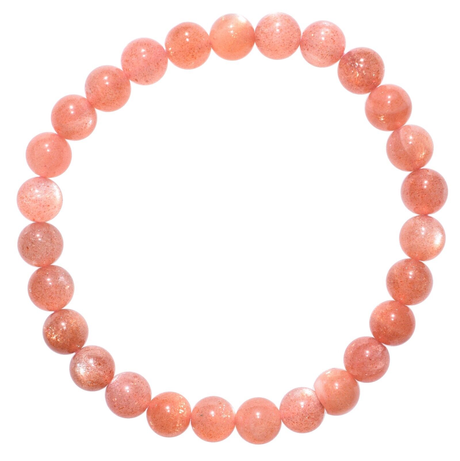 CHARGED Natural Peach Moonstone 5mm-6mm Bead Stretchy Bracelet + Selenite Heart