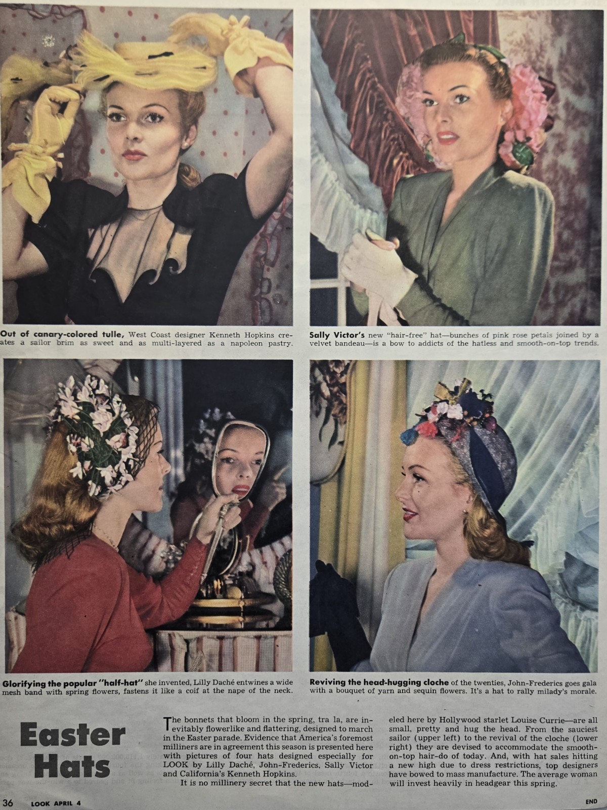 Easter Hats Magazine Feature 1944 - Starlet Louise Currie Cloche Four Styles