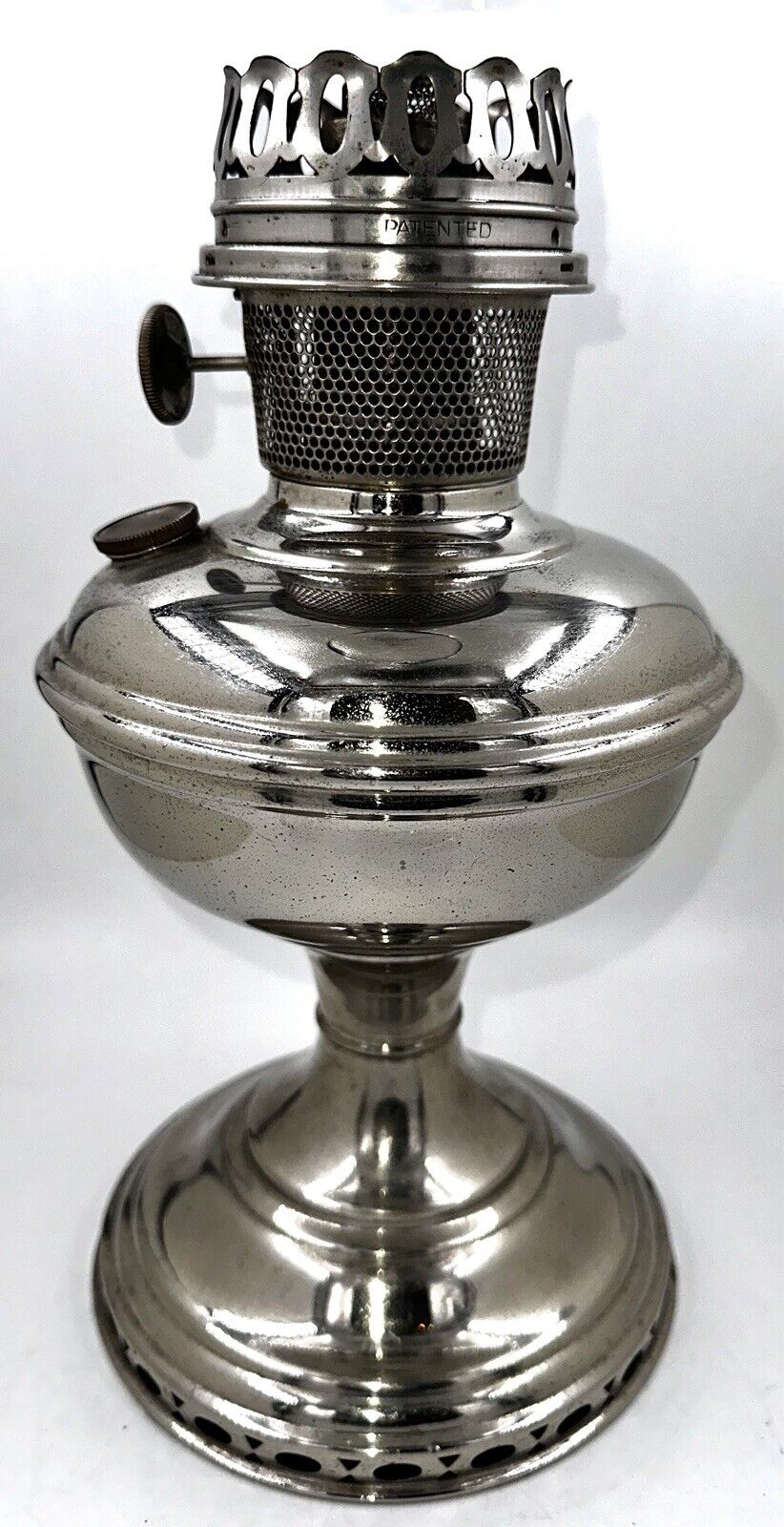 Antique Nickel ALADDIN Mod 11 Center Draft Kerosene Lamp, Flame Spreader, Burner