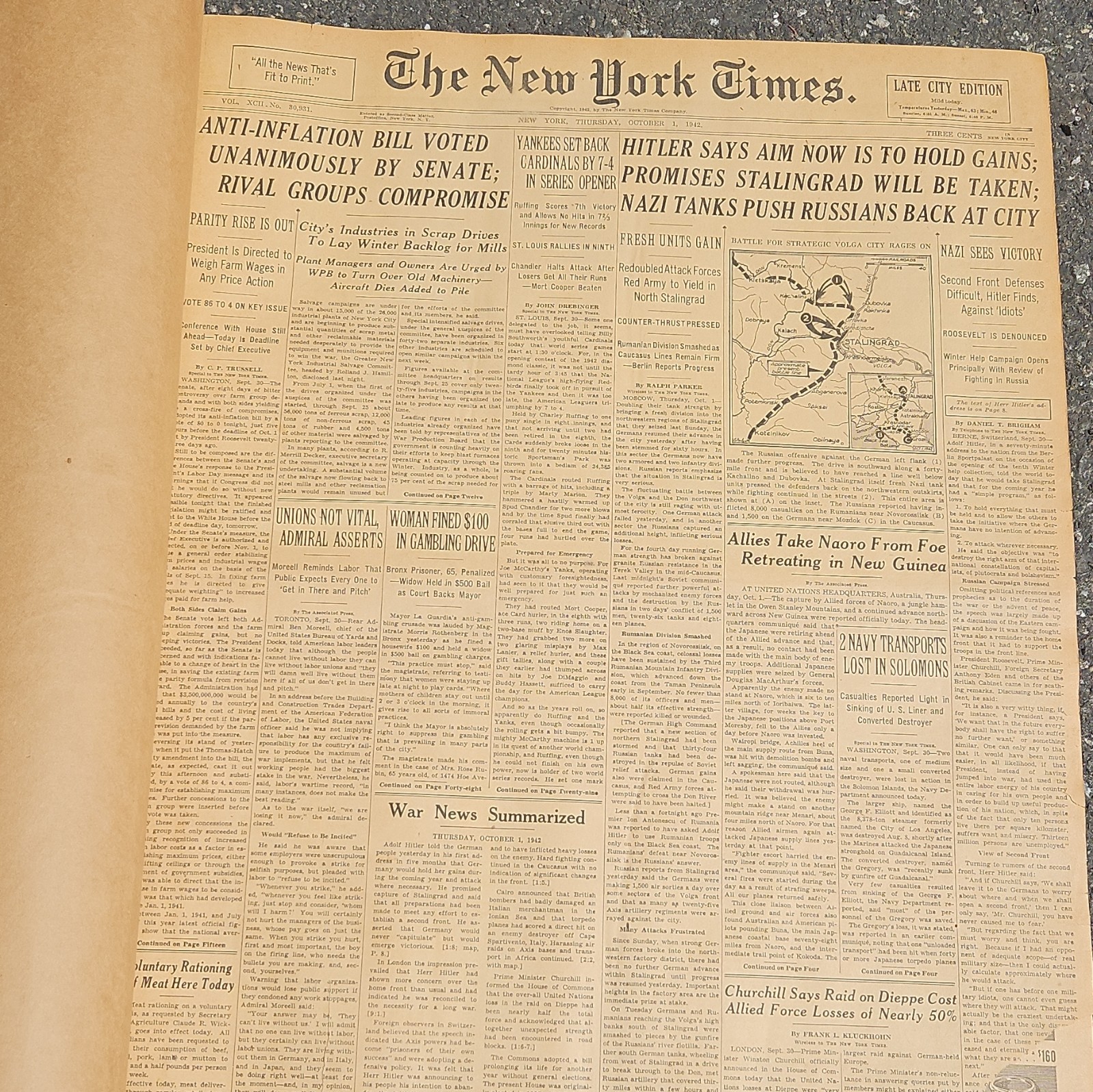 New York Times Historic Newspaper Archives December 9, 1925 w/ COA & Case