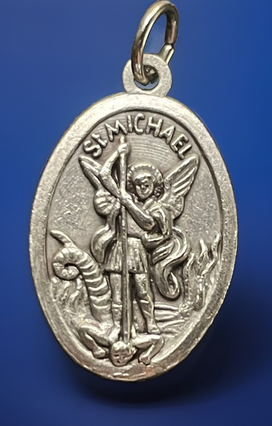 Vintage Catholic St Michael, Guardian Angel Silver Tone Religious Medal
