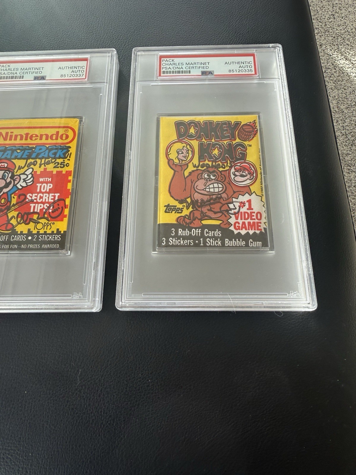 Topps 1982 Donkey Kong 1989 Nintendo Mario Wax Packs Signed Charles Martinet PSA