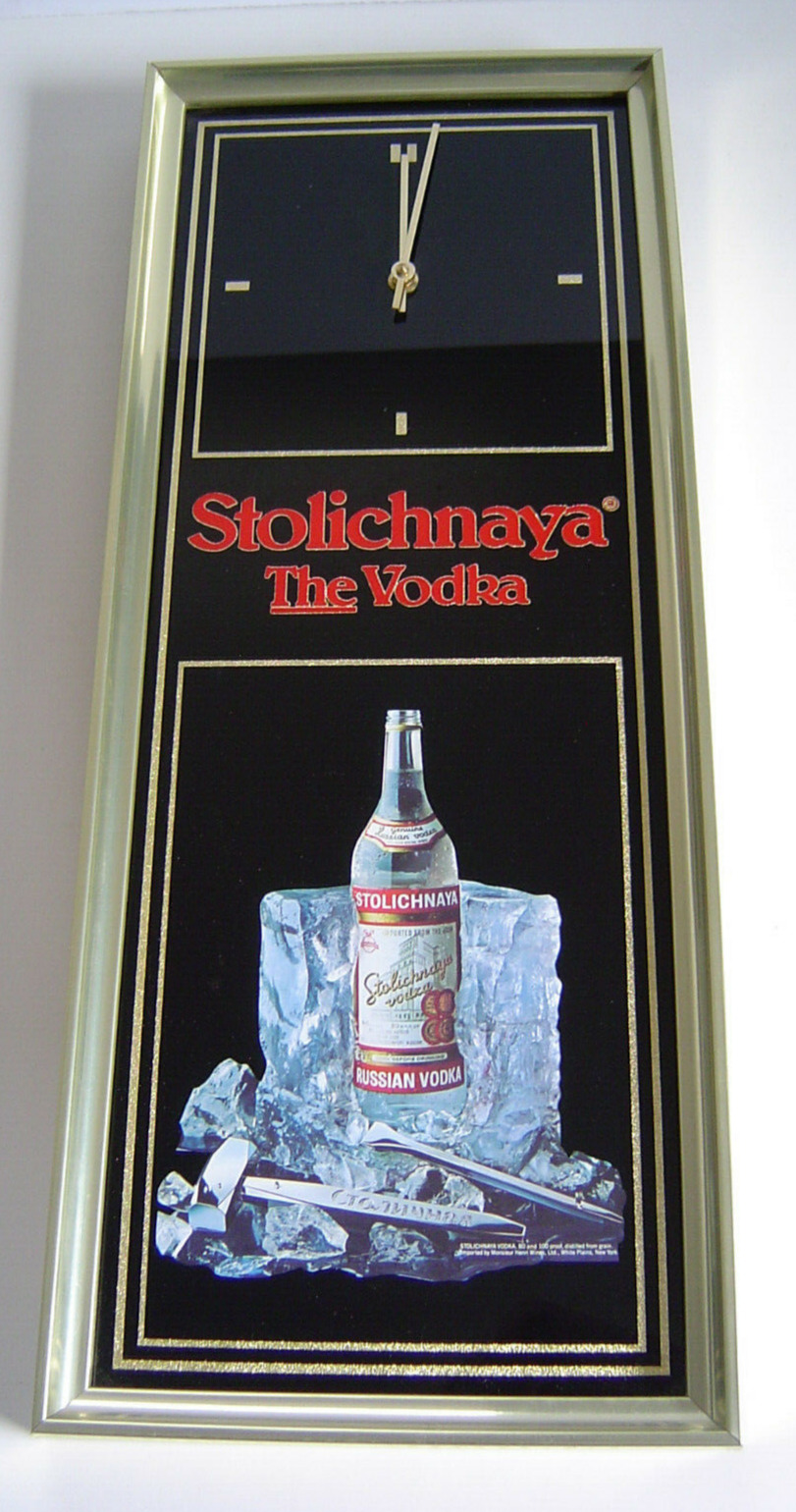 Vintage Bar Advertisement Clock Sign Stoli Vodka Stolichnaya NOS W/Box 10\