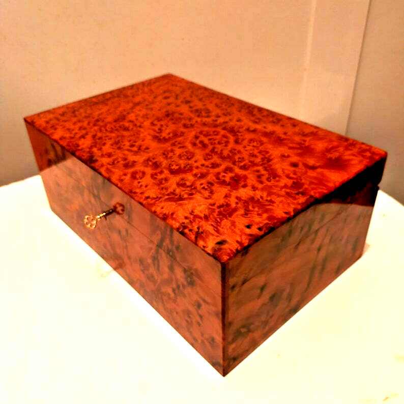 thuya burl wood jewelry box  with lock keys, big box  gift handmade morocco new