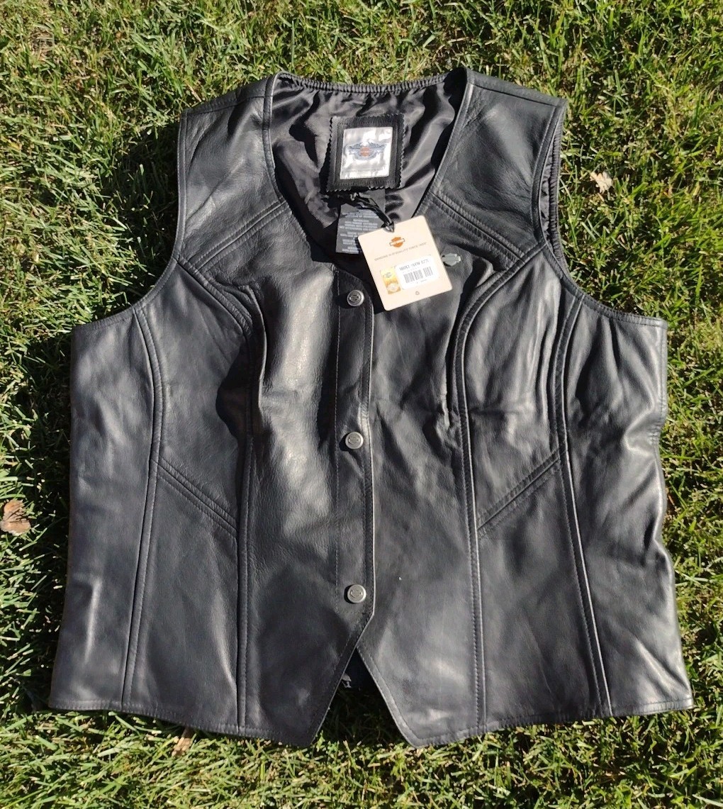 Harley Davidson Women's Leather Vest Black Size XXL NOS With Tags 