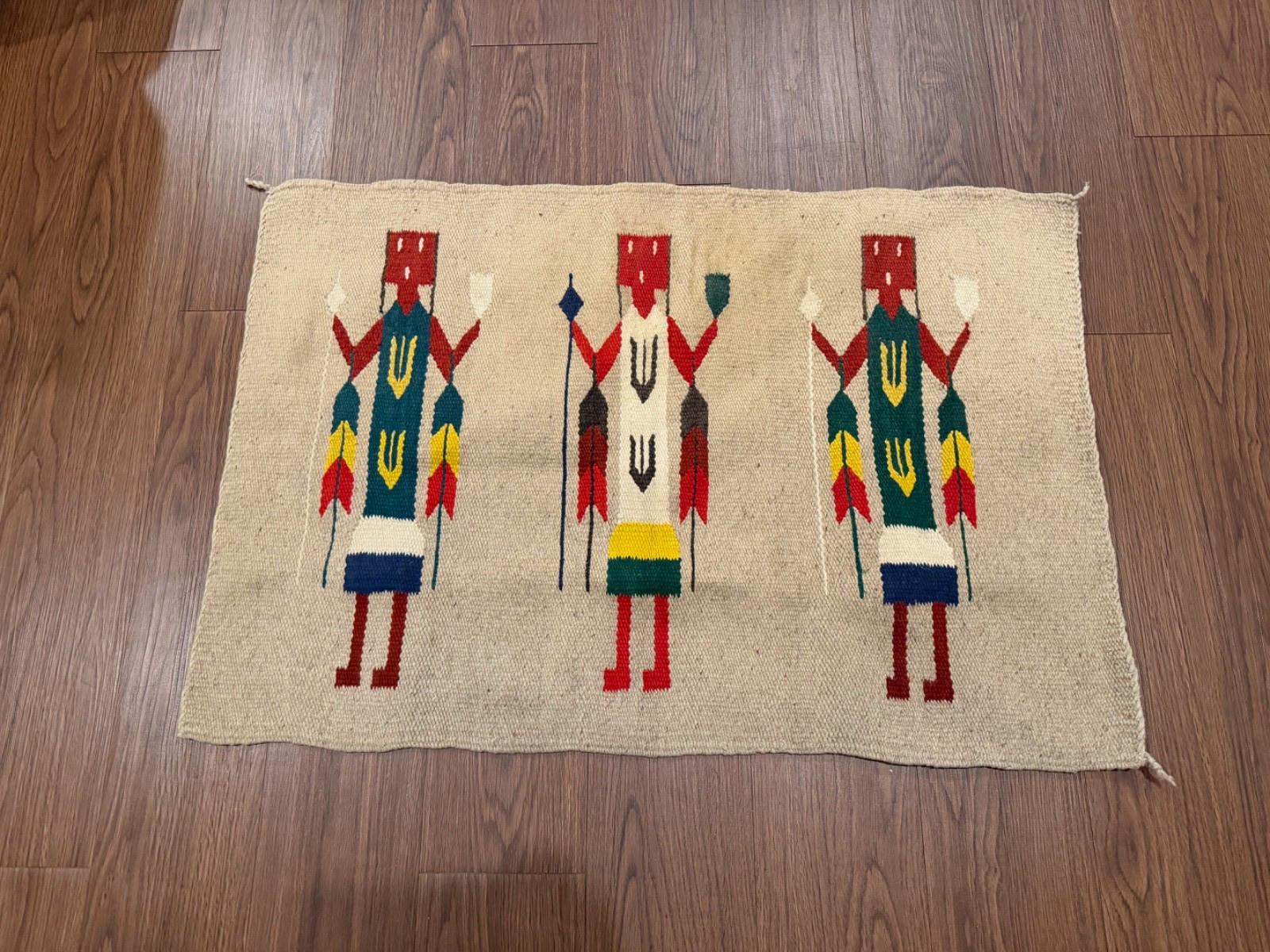 Vintage Mexican Wool Rug / Wall Tapestry Oaxaca Zapotec Corn Maidens