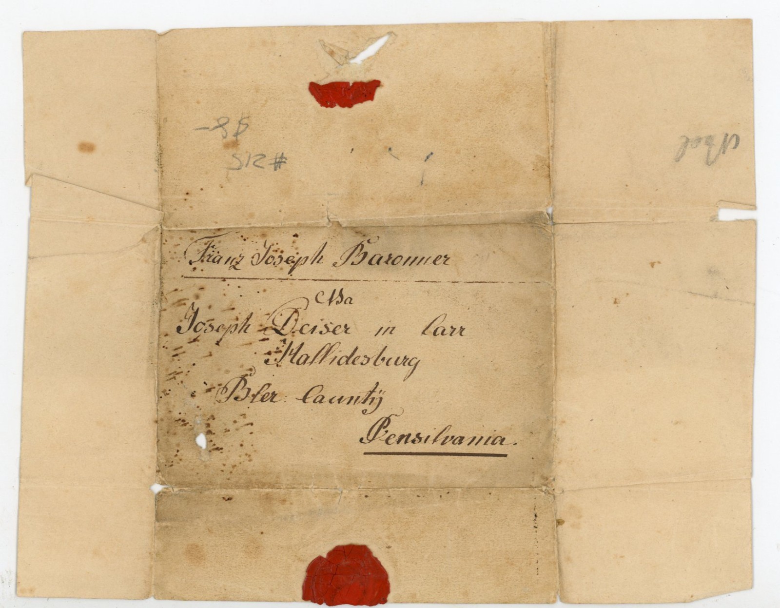 Stampless Cover Letter Cover Franz Joseph Baronner to Joseph Deiser Early 19th C Stampless Cover Letter Cover Franz Joseph Baronner to Joseph Deiser Early 19th C