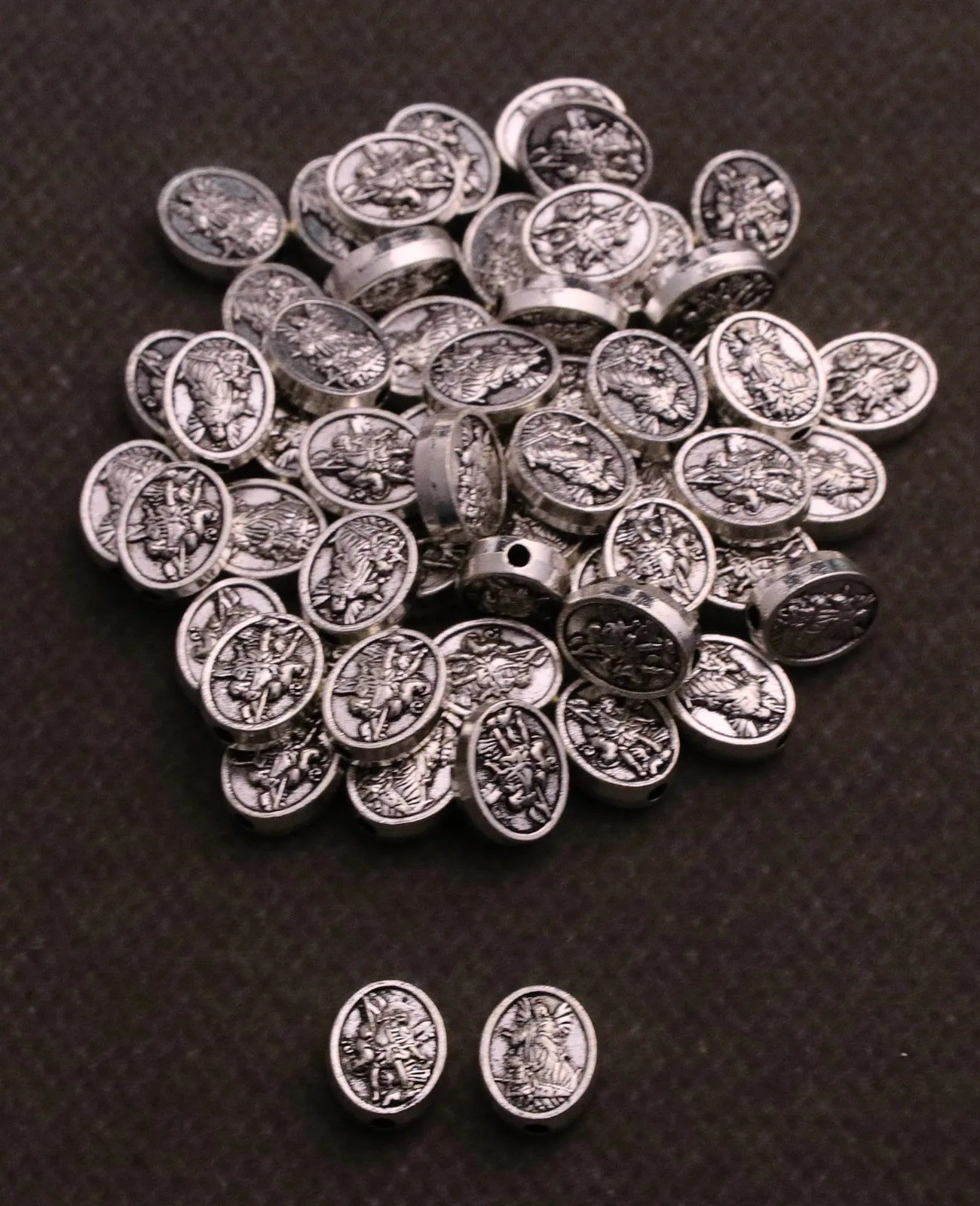 30Pcs Double Sided Saint Michael Archangel Spacer Beads DIY Rosary Jewelry