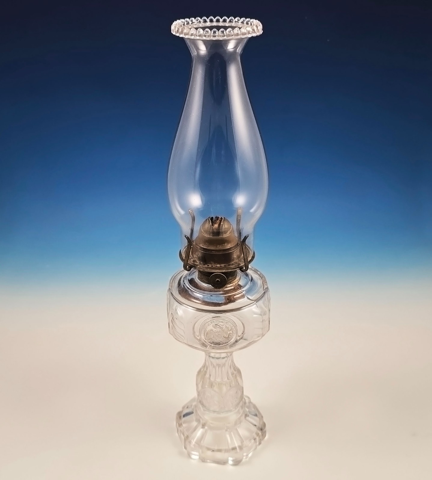 RARE Central Glass Hobbs U.S. Coin Silver Age Kerosene Oil Stand Lamp 1892 EAPG