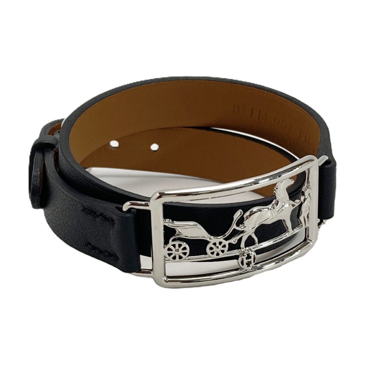 Hermes Carr Doubl Tour Black Bracelet D Stamp Leather Silver Hardware