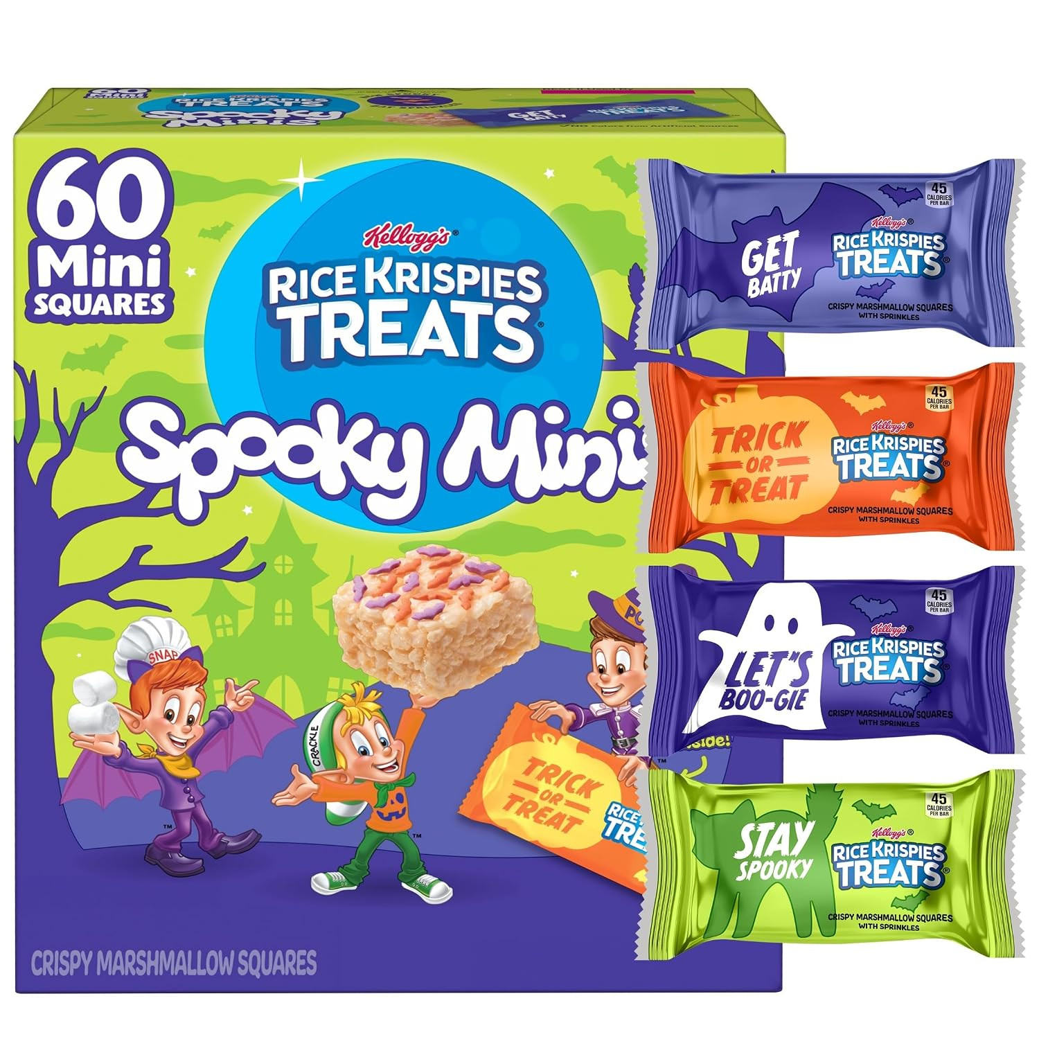Halloween Mini Crispy Marshmallow Squares 23.2 Oz 60 Count Sprinkle Snacks