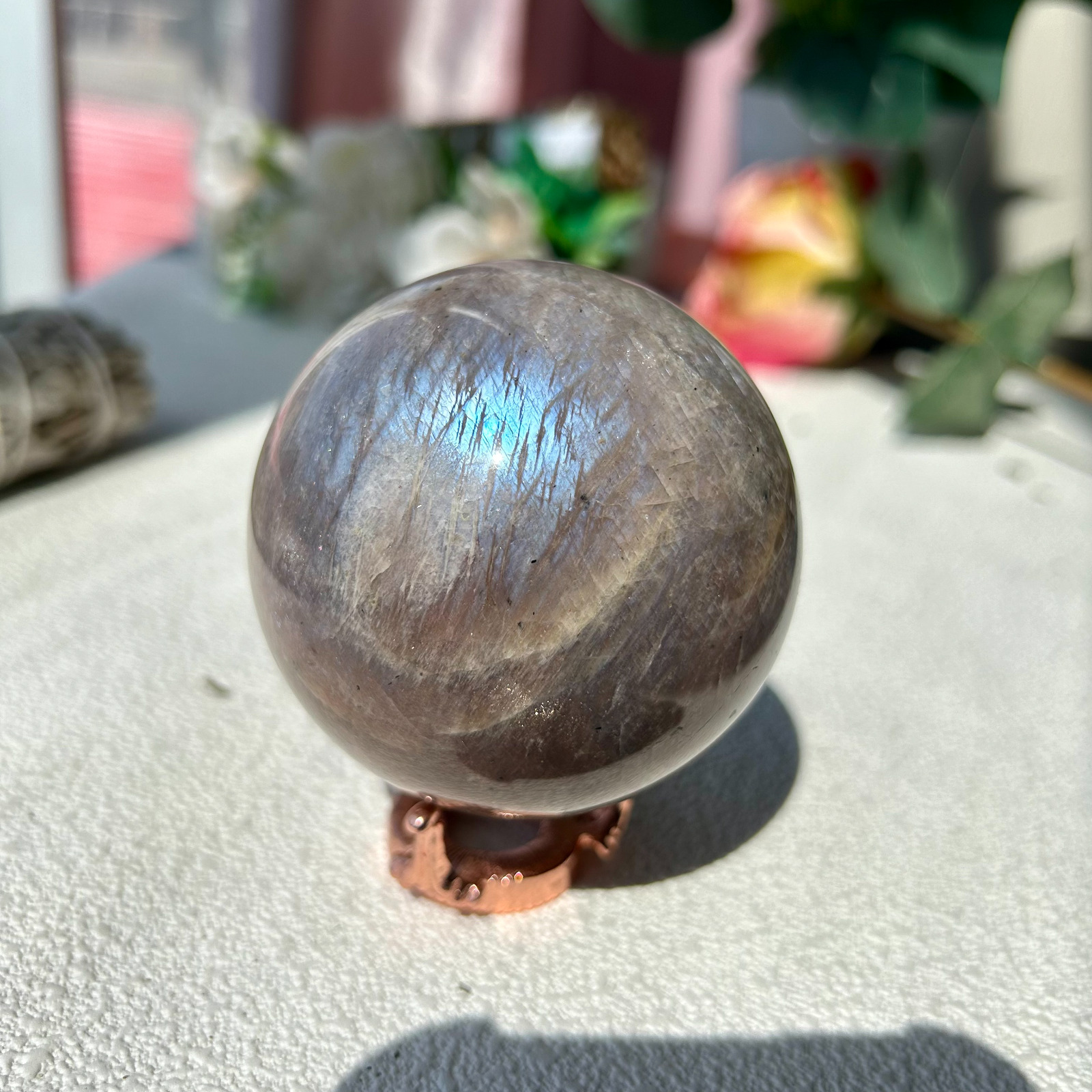 67mm Natural moonstone sphere quartz Crystal starlight ball Healing 430g 1th