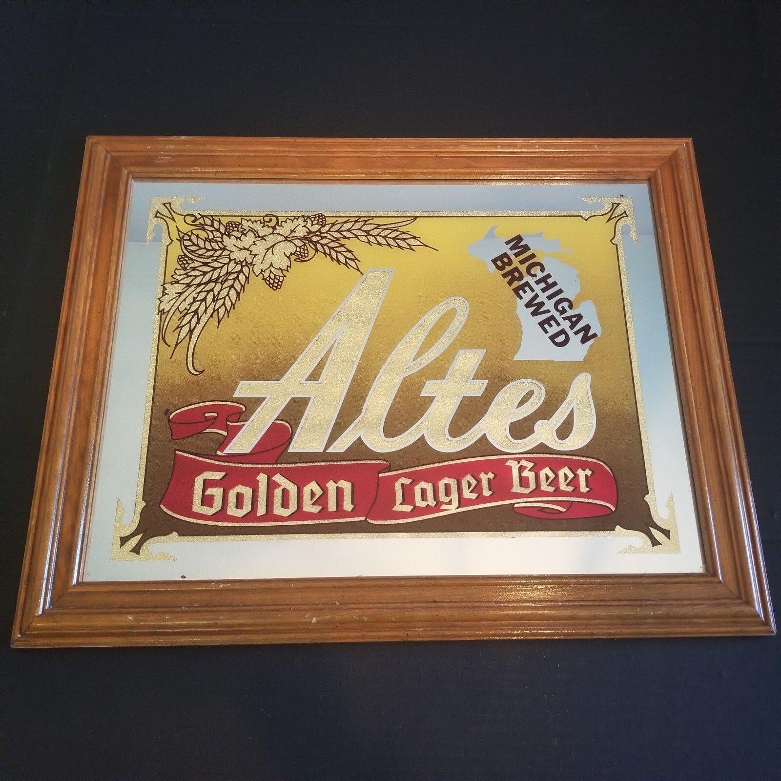 Vintage Altes Golden Lager Beer Michigan Brewed Mirror Beer Sign Wall Hanging