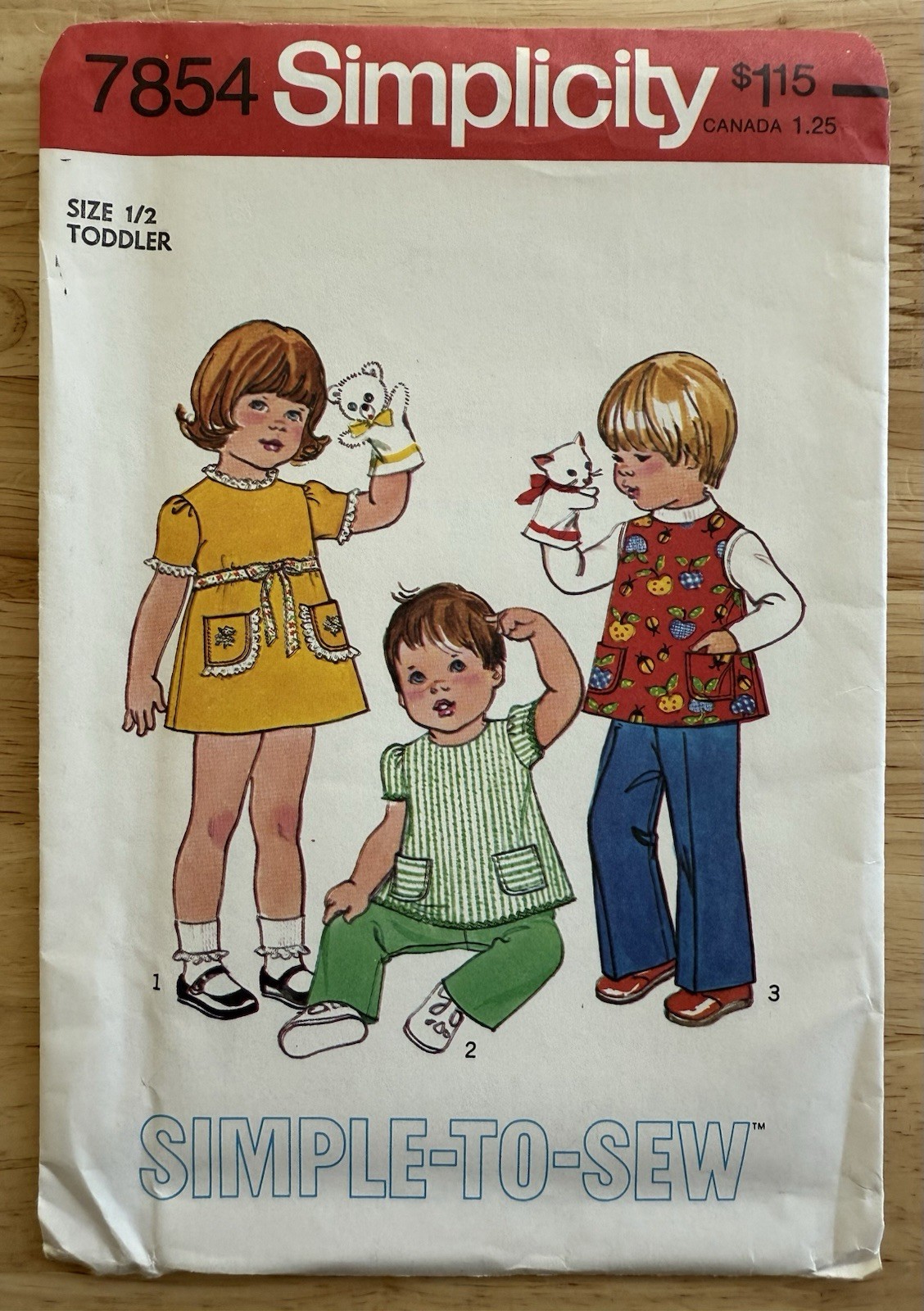 VTG Simplicity Pattern 7854 Toddlers’ Dress Or Top & Pants Size 1/2 Uncut FF