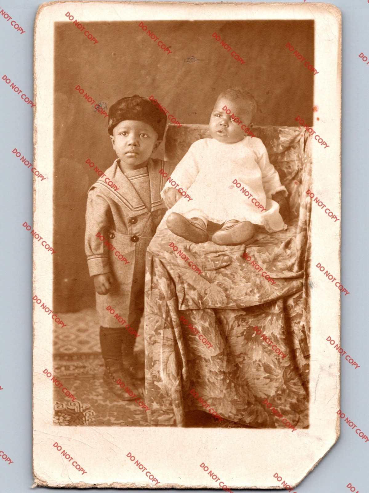 c1910 African American Black Boy & Baby Americana RPPC Real Photo Postcard