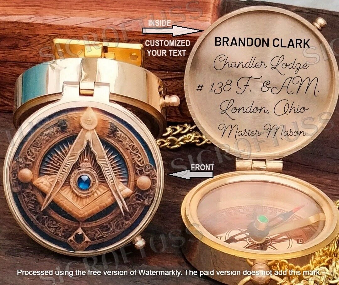 Personalized Masonic Brass Compass Gift With Wooden Box | Masonic Brass Compass
