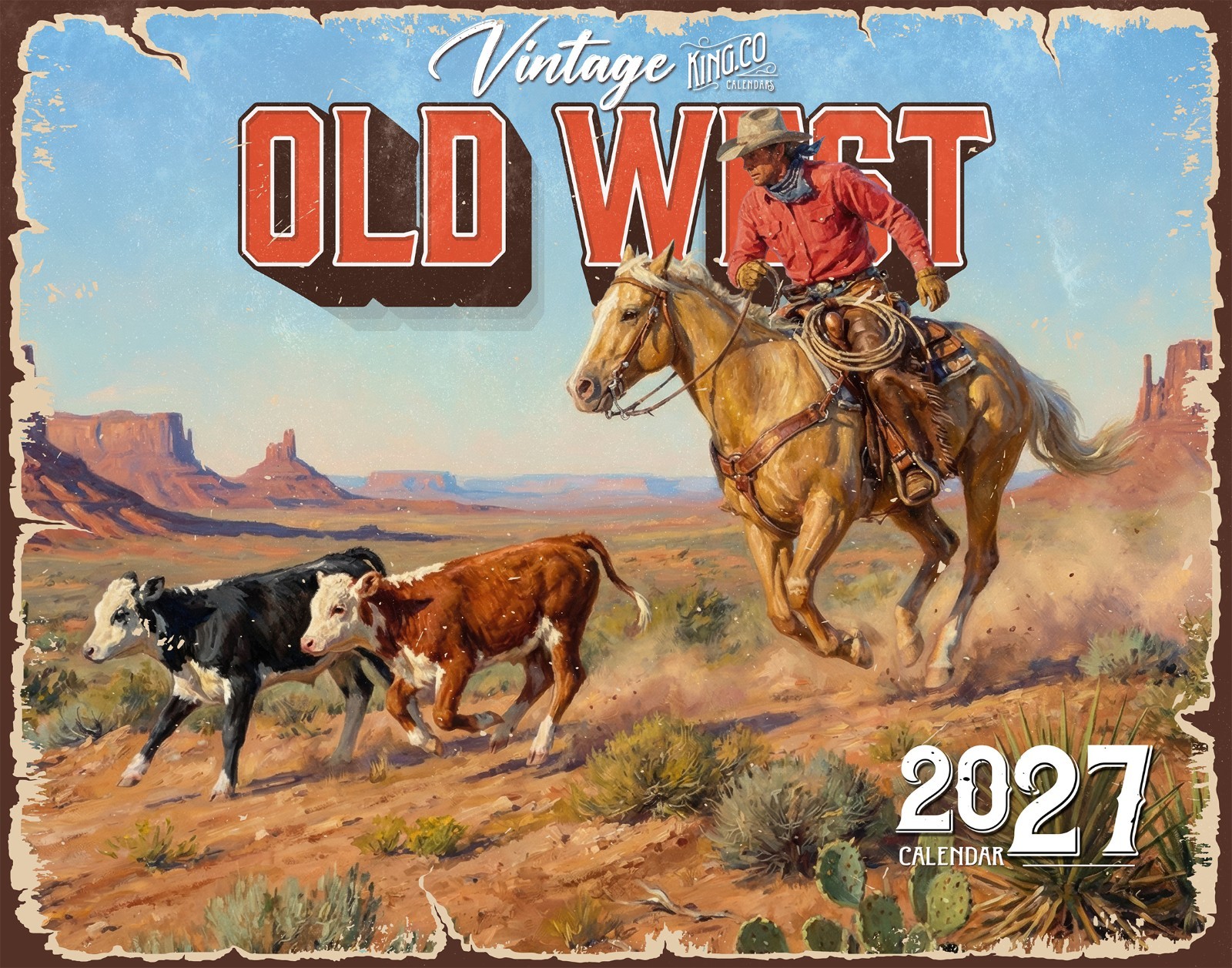2027 Vintage Old West Wall Calendar – 16-Month Western Art (FREE SHIPPING)