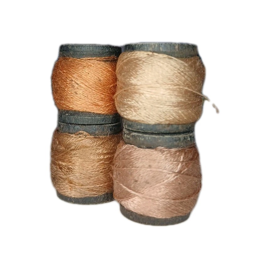 Vintage Belding Heminway Mini Silk Thread - Orange Taupe Brown Rose Gold Spools