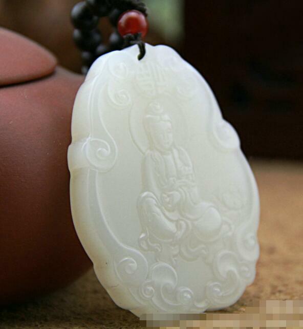 Xinjang Hetian White Jade Guanyin Pendant Chinese Antique Collection Xinjang Hetian White Jade Guanyin Pendant Chinese Antique Collection