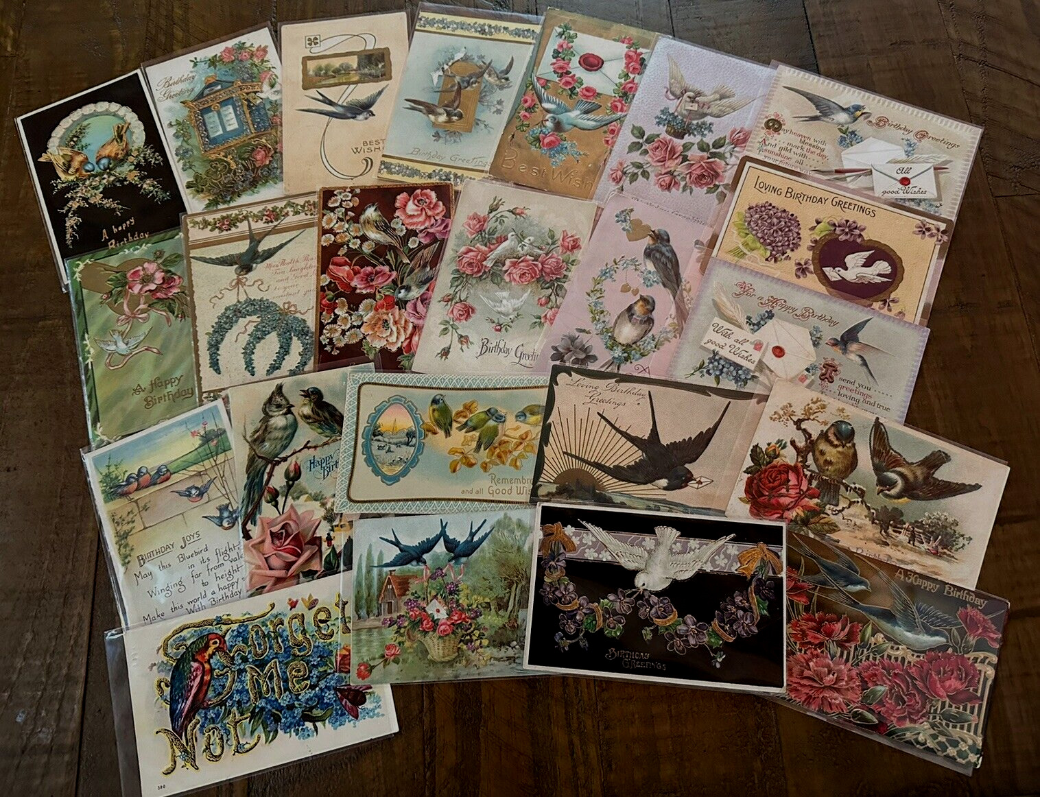 Lot of 23 Antique Greetings Vintage Postcards with Bird~BIRDS~ in sleeves-k-15