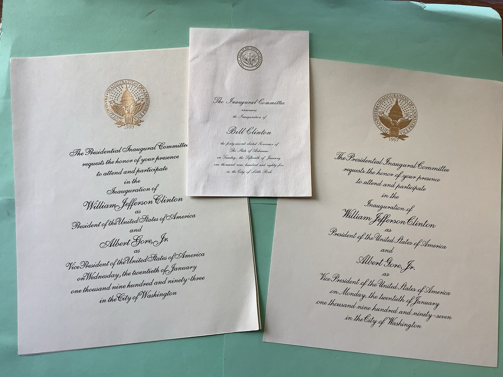 Rare 3 Inauguration Invitations Set For Bill Clinton: 2 President, 1 Governor