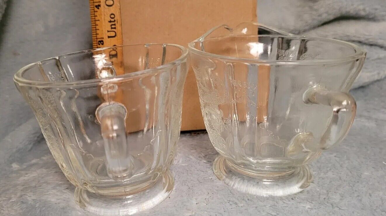 Vintage CLEAR PRESSED GLASS CREAMER AND SUGAR SET Depression Glass