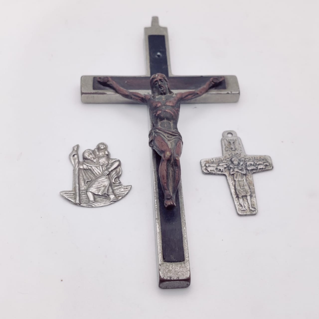 Vintage Pope Francis Good Shepherd Cross Crucifix St Christopher Medal 3pc Set