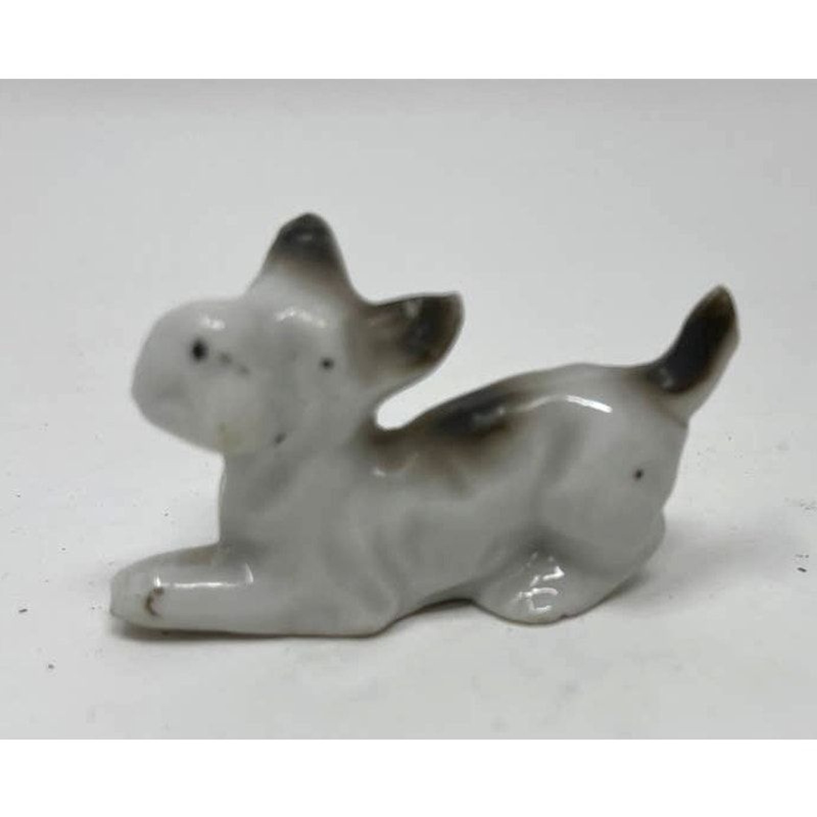Vintage Porcelain Japan Prancing Scotty Dog Gray White Miniature Figurine