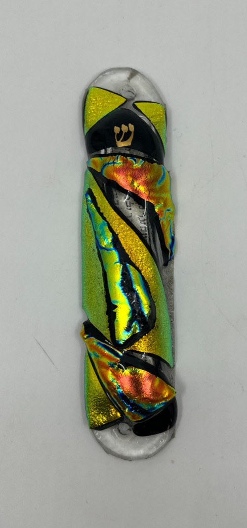 Vintage Pre-Owned Handmade Dichroic Glass Mezuzah with Scroll
