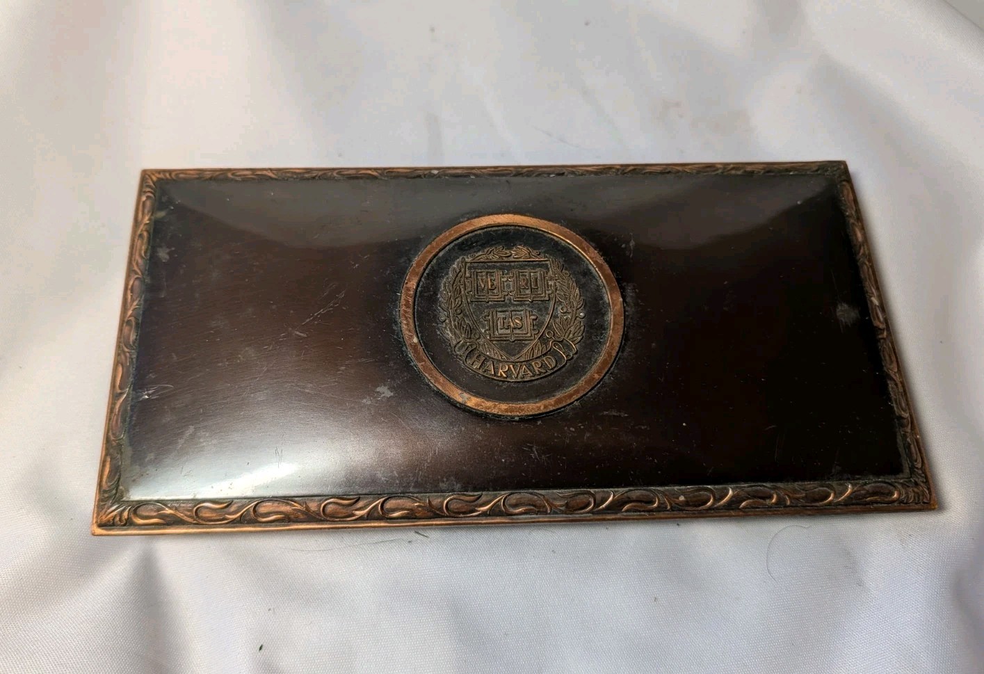 Rare Vintage Harvard University Crest L.E. Mason Copper/Bronze Trinket Box