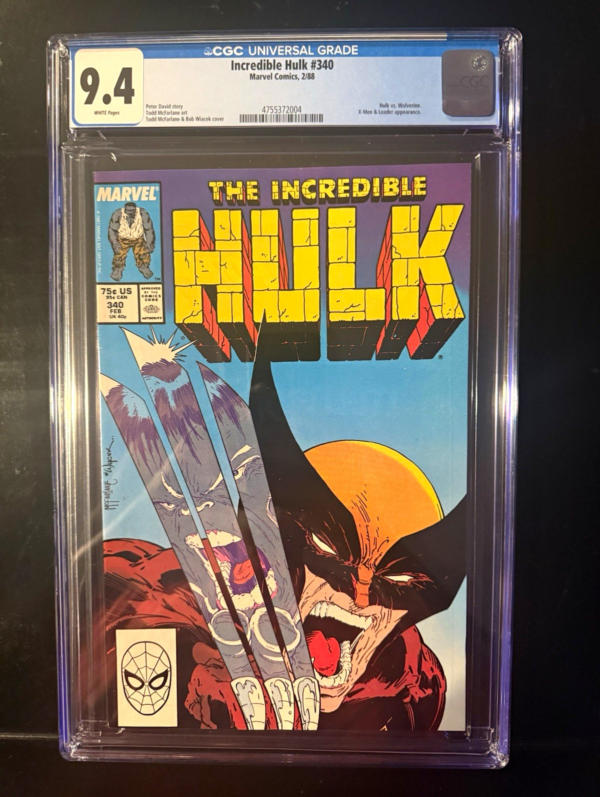 Marvel Incredible Hulk #340 CGC 9.4 1988 Wolverine Todd McFarlane Marvel Incredible Hulk #340 CGC 9.4 1988 Wolverine Todd McFarlane