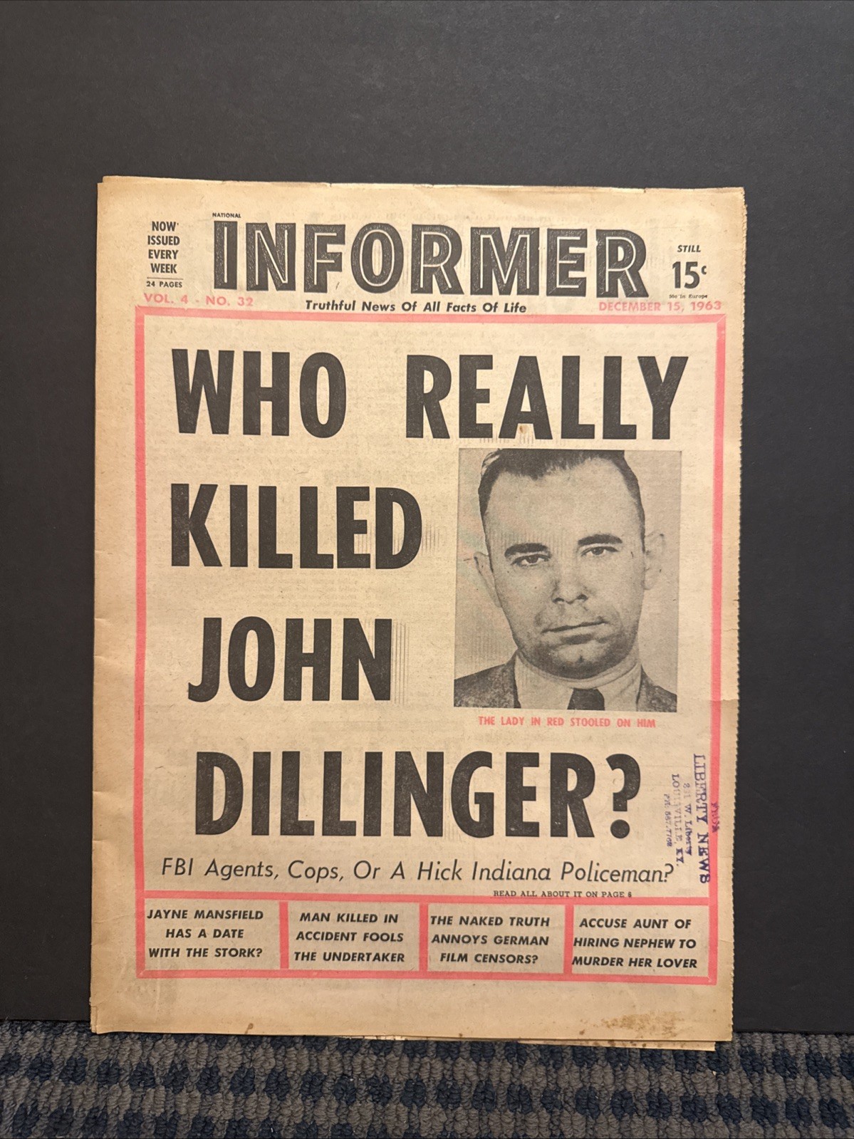 1963 National Informer Newspaper, Who Really Killed John Dillinger?   (VRN10C)