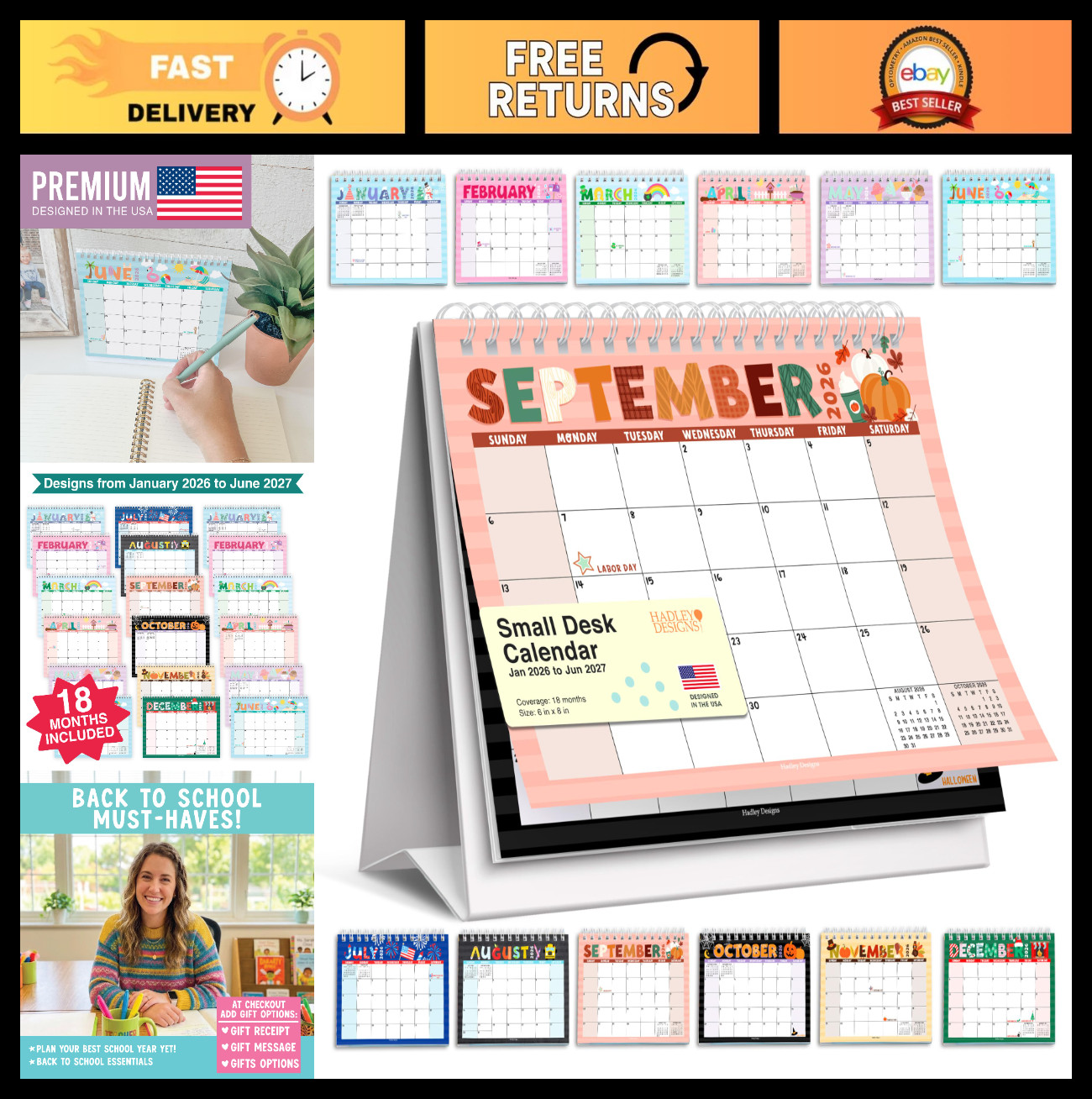 Small Desk Calendar 2026-2027 Standing Flip - 2026 Desk Calendar Small