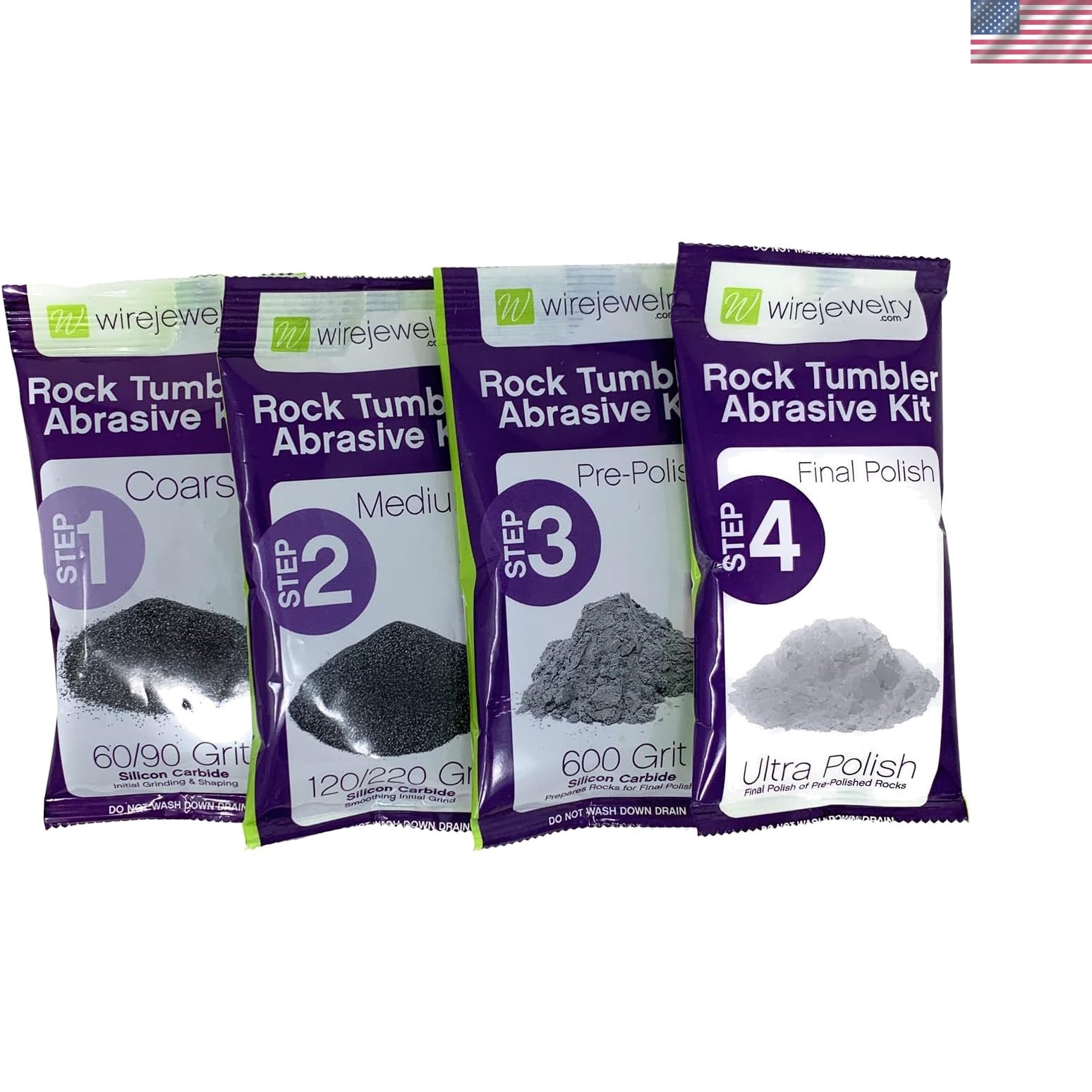 Easy to Use 4-Step Rock Polishing Grit and Polish Kit - 1 Batch Included