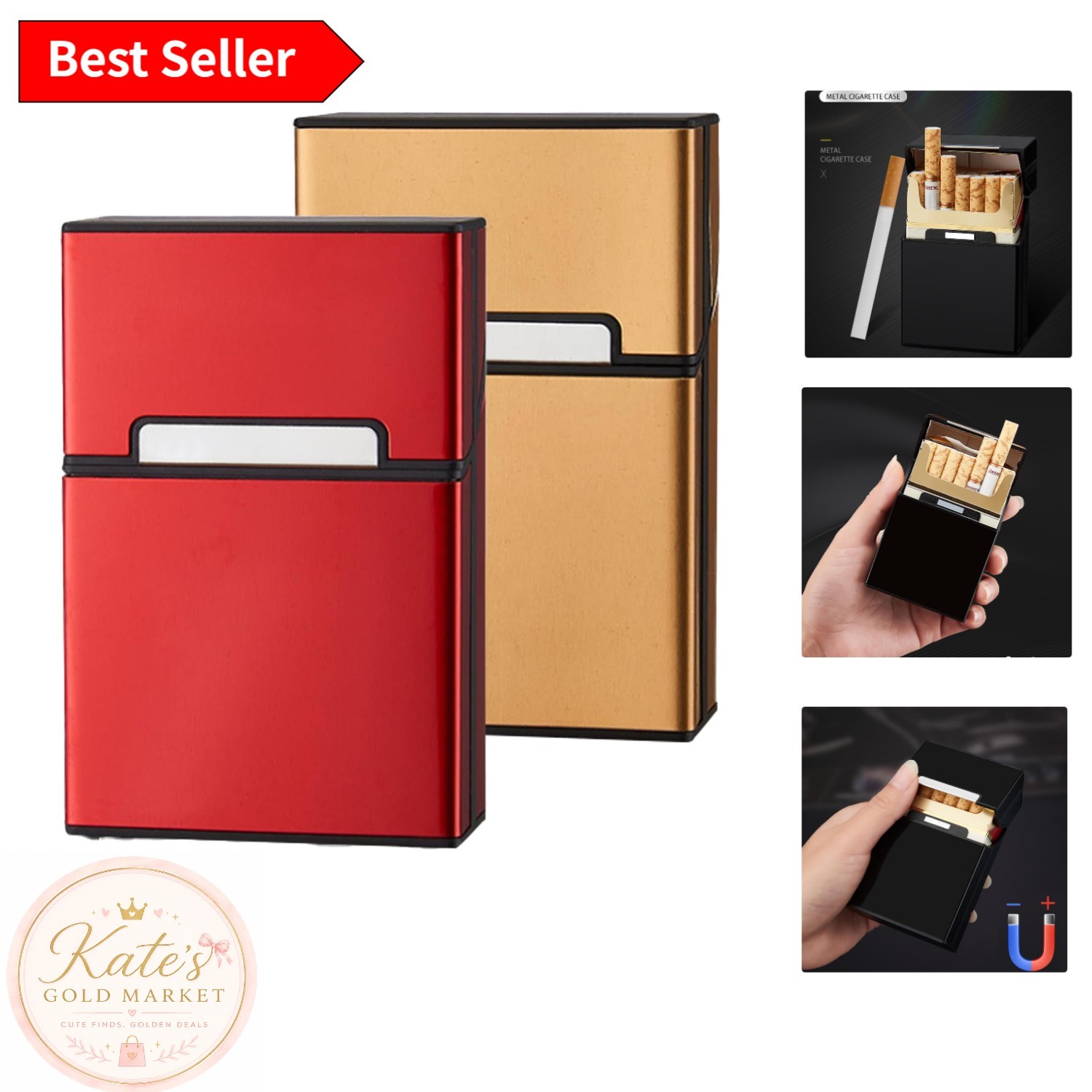 Luxurious Red & Gold King Size Cigarette Case - 2 Pack - Crush-Proof Design