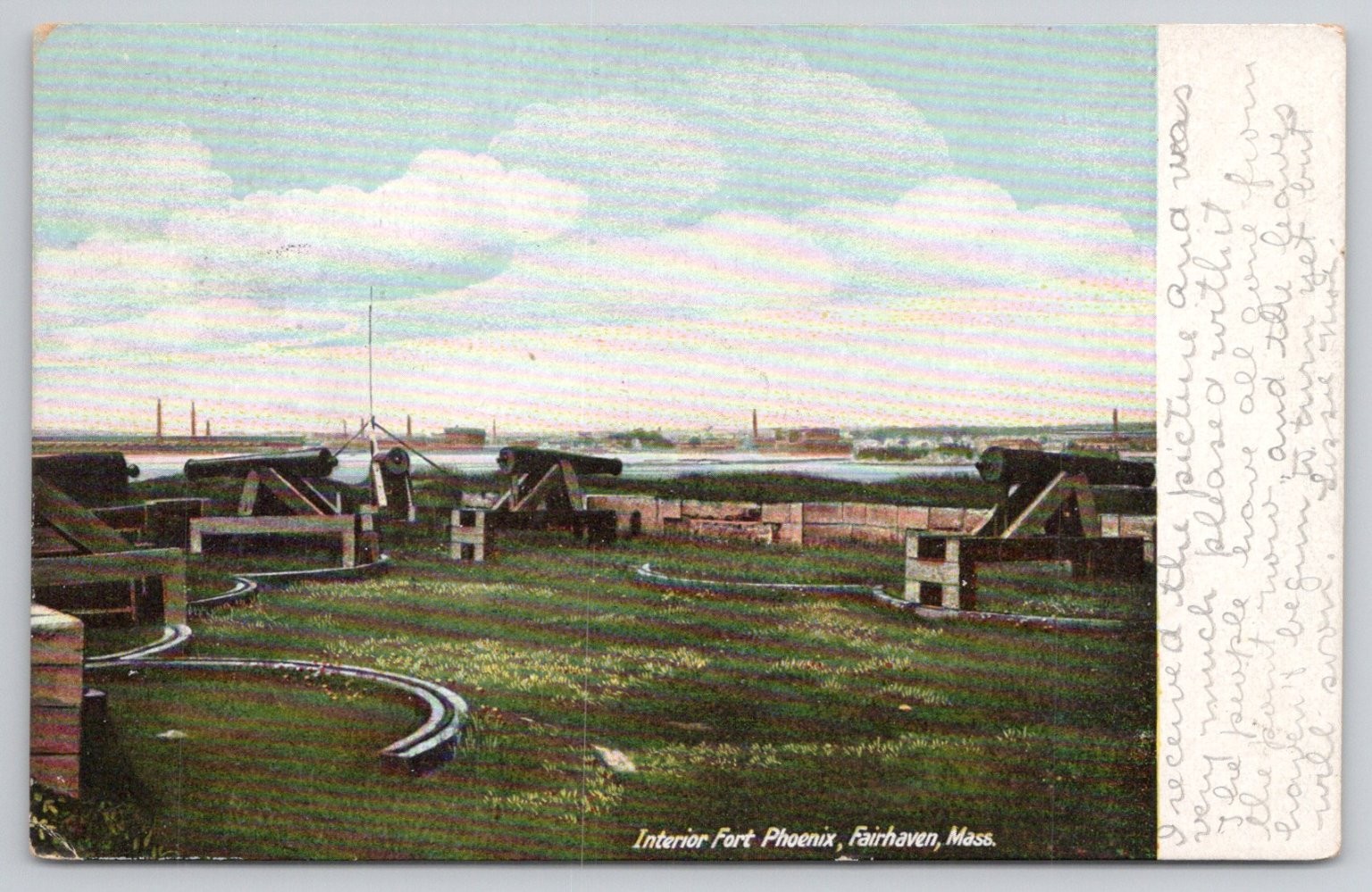 Fort Phoenix Fairhaven MA Postcard 1907 East Walpole Mass Cannons Harbor View