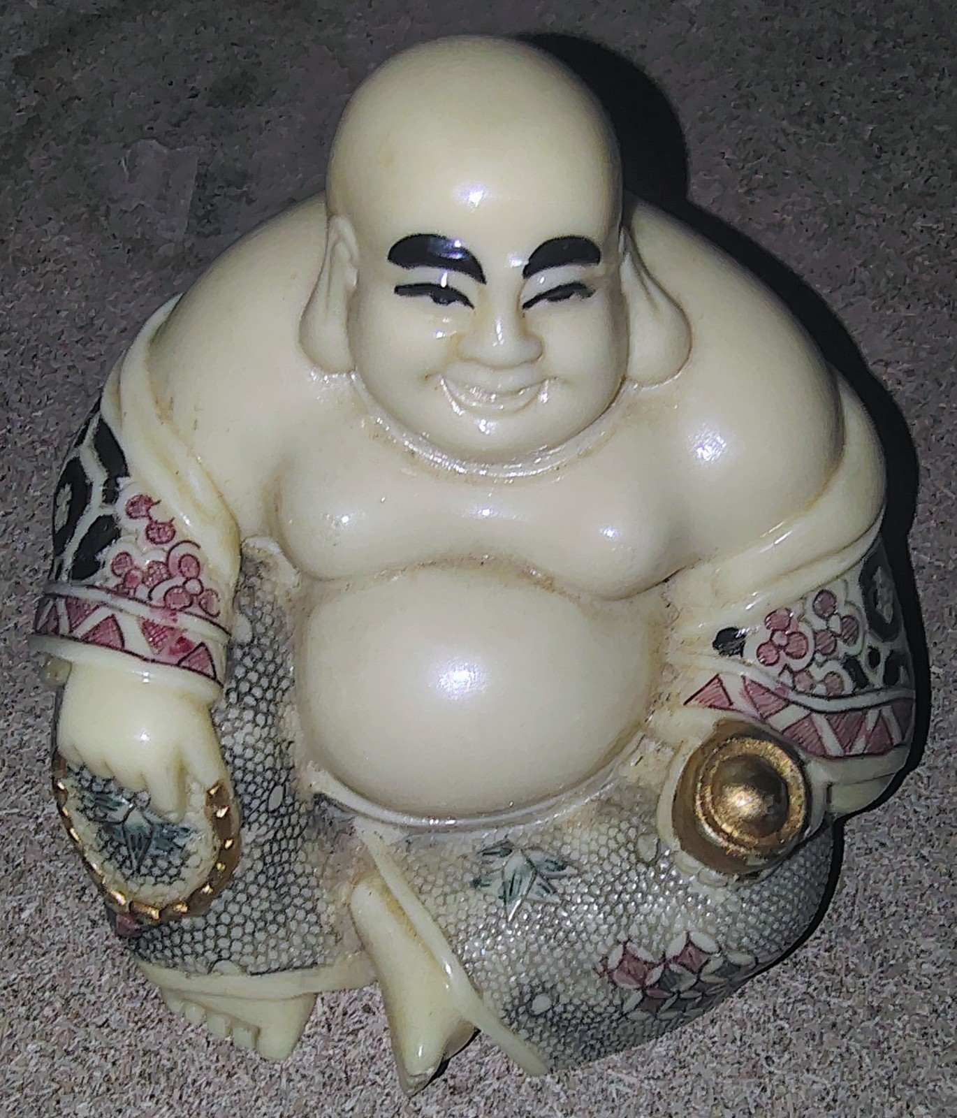 Vtg Chinese Japanese Hand Painted Engraved Happy BUDDHIST Statue Figurine *O. G*