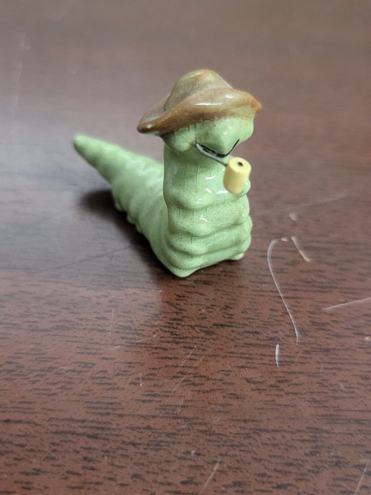 Vintage Hagan Renaker Inchworm Caterpillar With Pipe & Brown Hat Figurine 1\