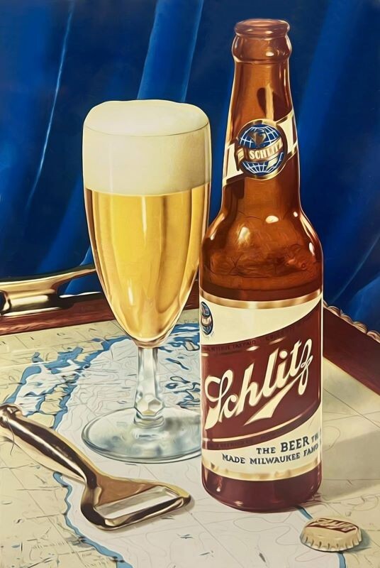 Schlitz Beer - Bottle, Glass & Opener New Sign-16x24\