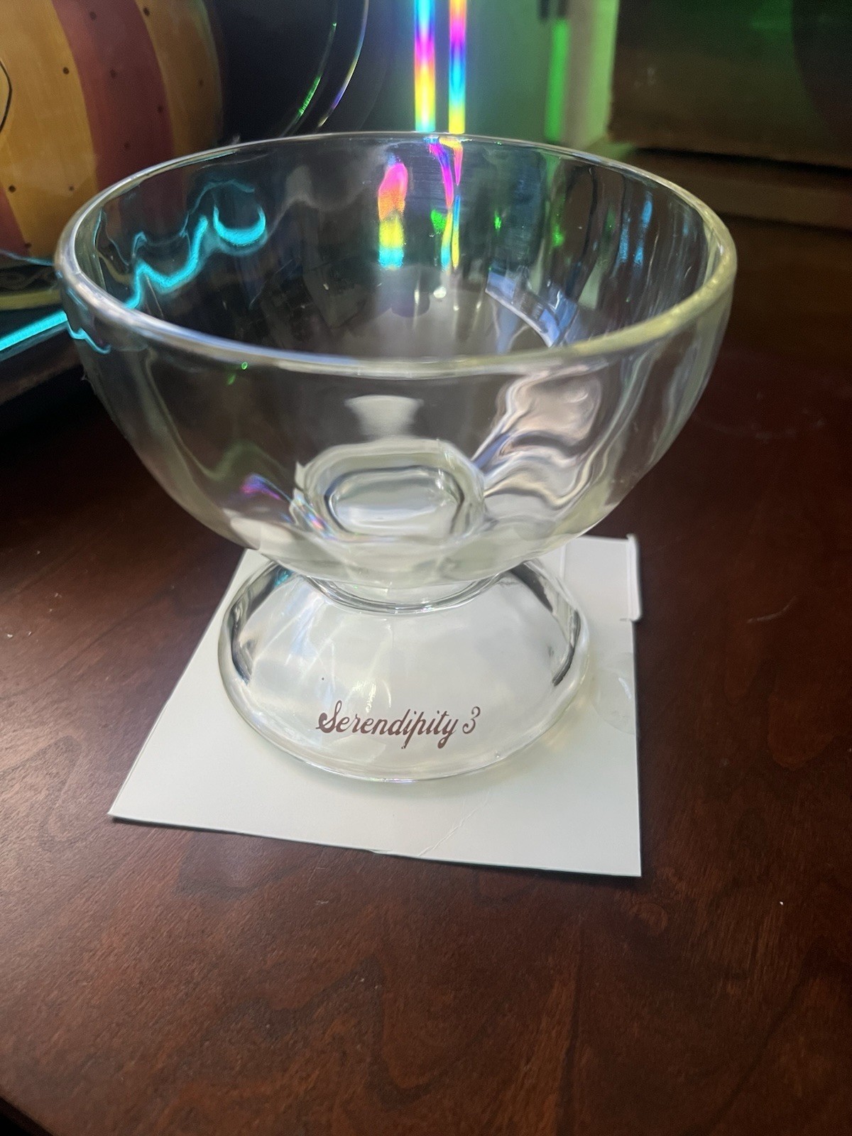 Serendipity 3 NYC Footed Glass Souvenir Ice Cream Bowl—Frozen Hot Chocolate—Dish Serendipity 3 NYC Footed Glass Souvenir Ice Cream Bowl—Frozen Hot Chocolate—Dish