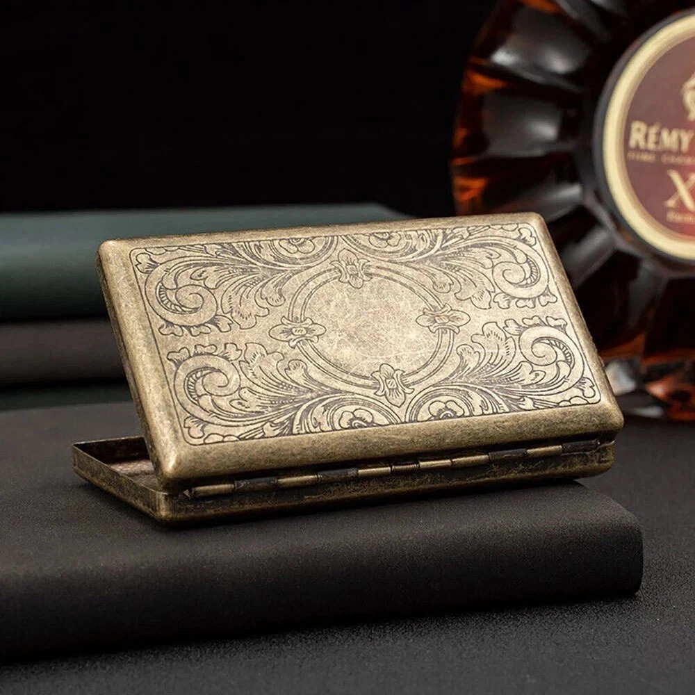 Retro Bronze Metal Cigarette Case Holder Box For King Size or 20\'s Cigarettes