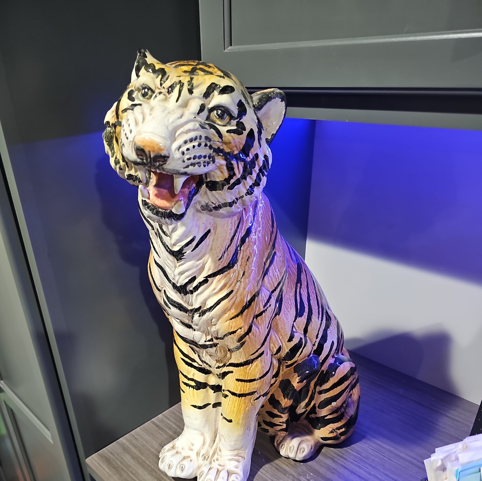 Vintage Ronzan Italy Ceramic Tiger Statue Mid Century Large Italian Porcelain