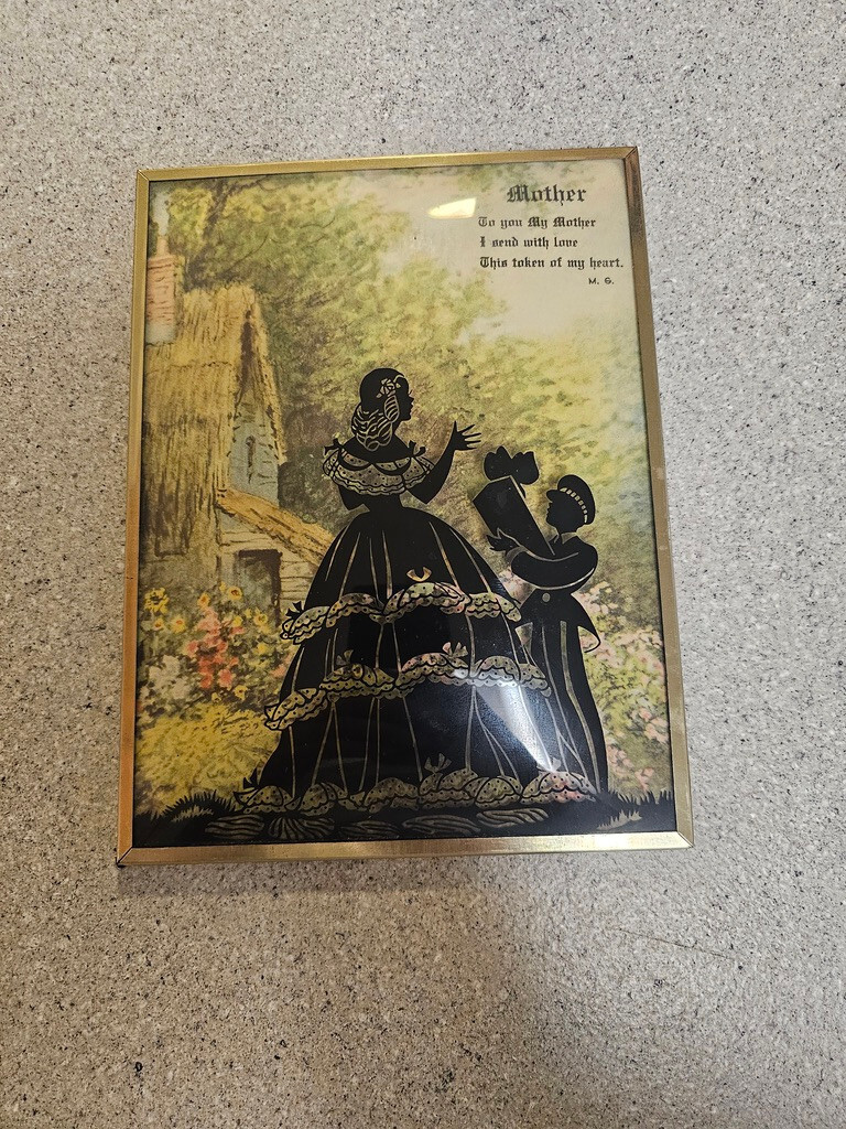 Vintage MOTHER Silhouette Reverse Painting Bubble Glass Art Antique Picture. Vintage MOTHER Silhouette Reverse Painting Bubble Glass Art Antique Picture.