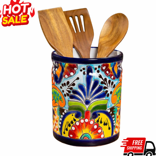 NEW Extra Large Utensil Holder Mexican Talavera Pottery Ceramic Kitchen Decor