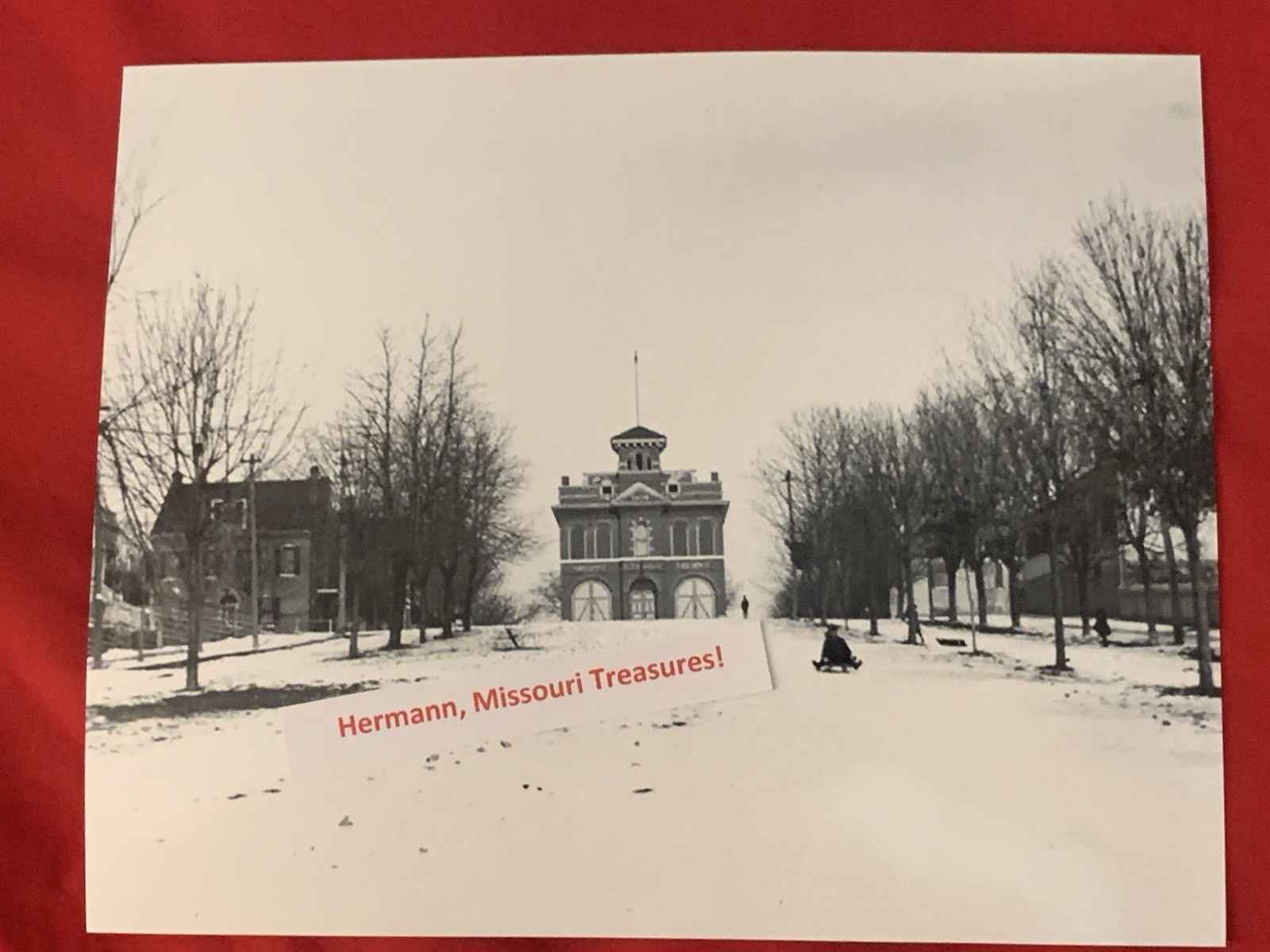Hermann Missouri Photo Kids Sledding Below Old Firehouse w/Tracking 8 x 10
