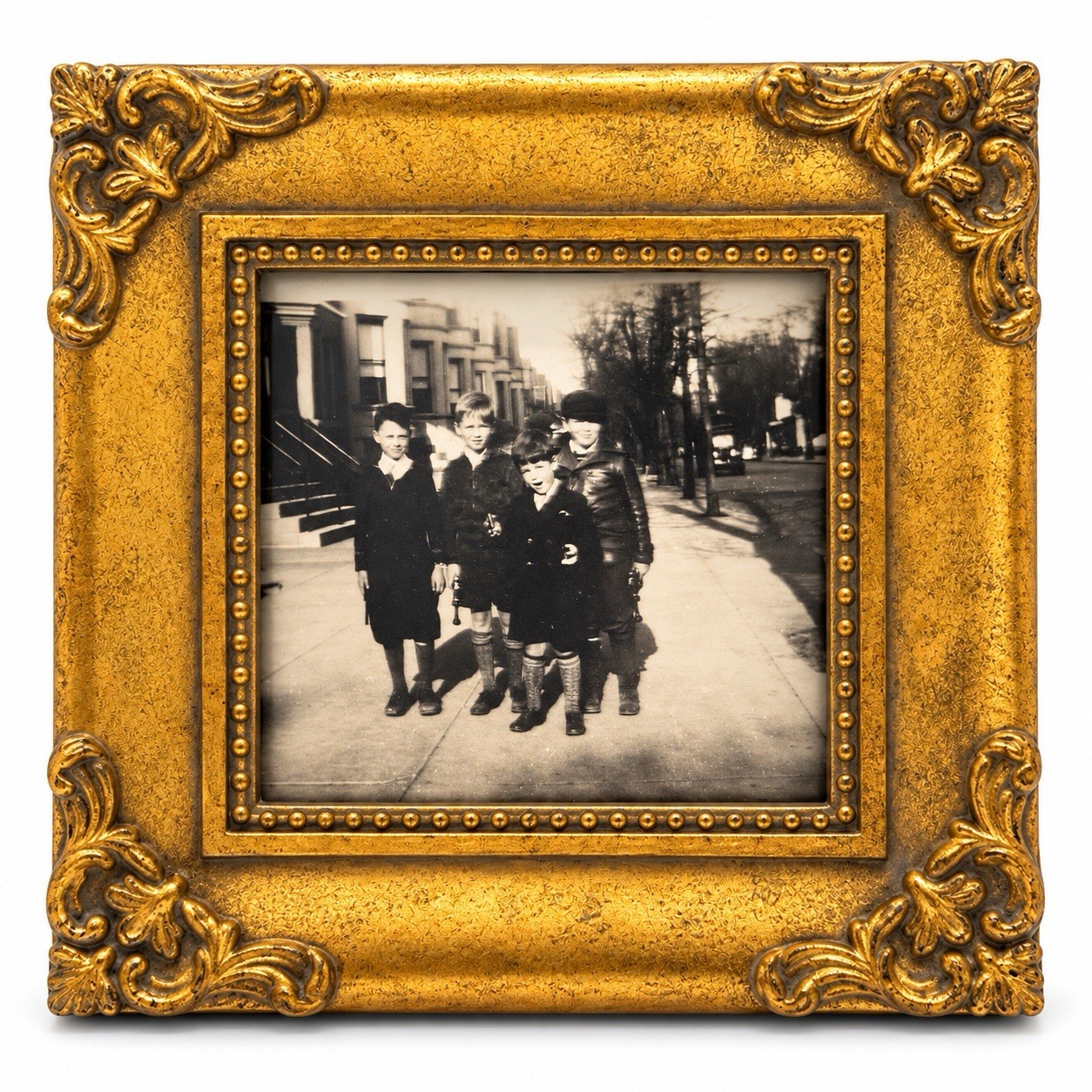 VTG FETCO Ornate Gold Tone Picture Frame 4” Square Old Children 30’ Photograph