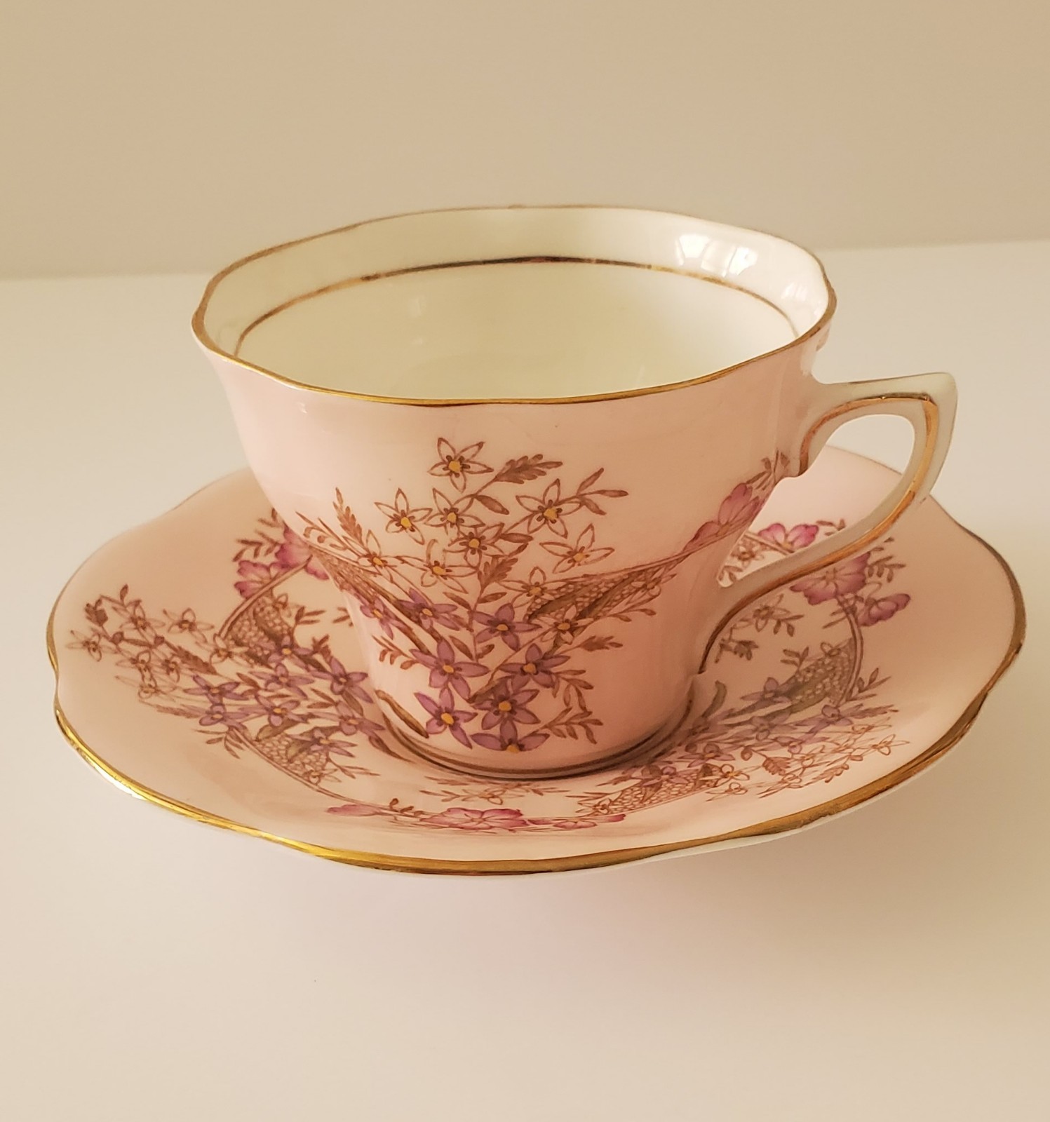 Vintage Rosina China Cup And Saucer Pink With Florals