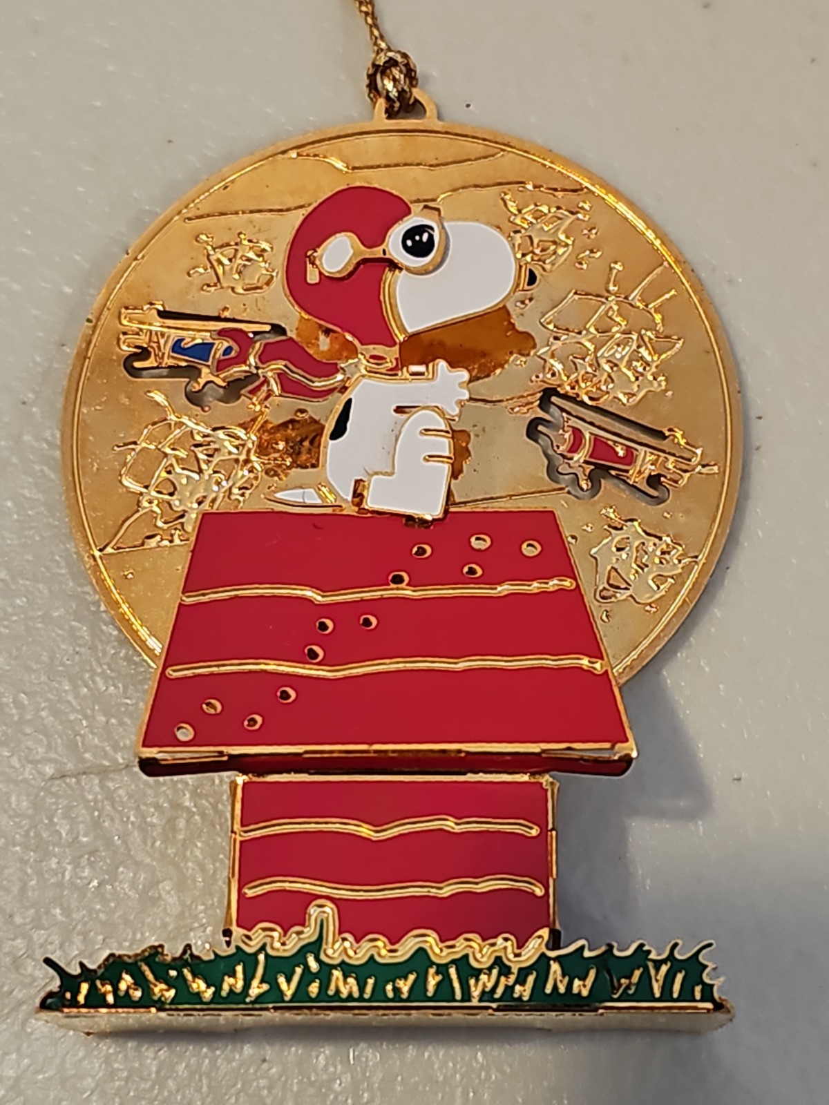 Vtg RARE Peanuts Metal Christmas Ornament Snoopy Flying Ace Red Baron UFS Vtg RARE Peanuts Metal Christmas Ornament Snoopy Flying Ace Red Baron UFS