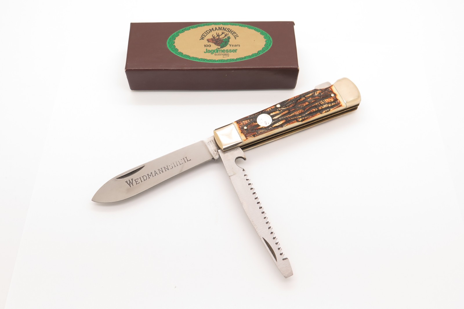 Vintage Weidmannsheil Solingen Germany Stag Bone Folding Hunter Saw Camp Knife Vintage Weidmannsheil Solingen Germany Stag Bone Folding Hunter Saw Camp Knife
