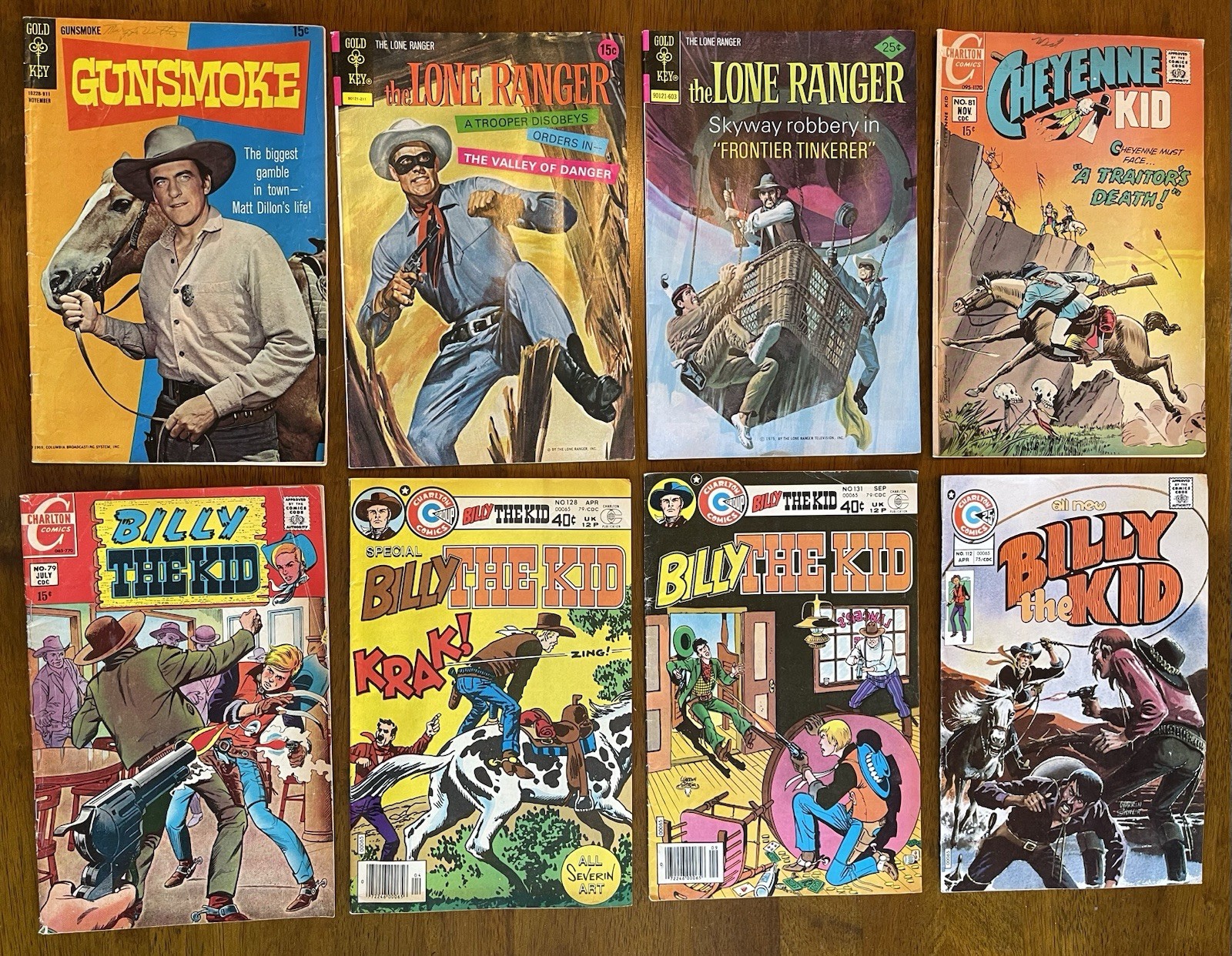 Vintage Western Comic Books Lot of 8 Billy the Kid Lone Ranger Gunsmoke 1970s